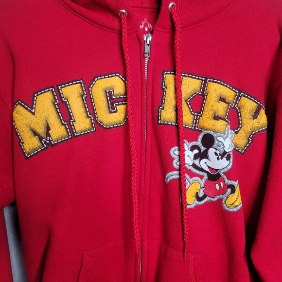 Retro Disney Red Mickey Mouse Zippered Sweatshirt Hoodie Used Size S - Picture 2 of 6